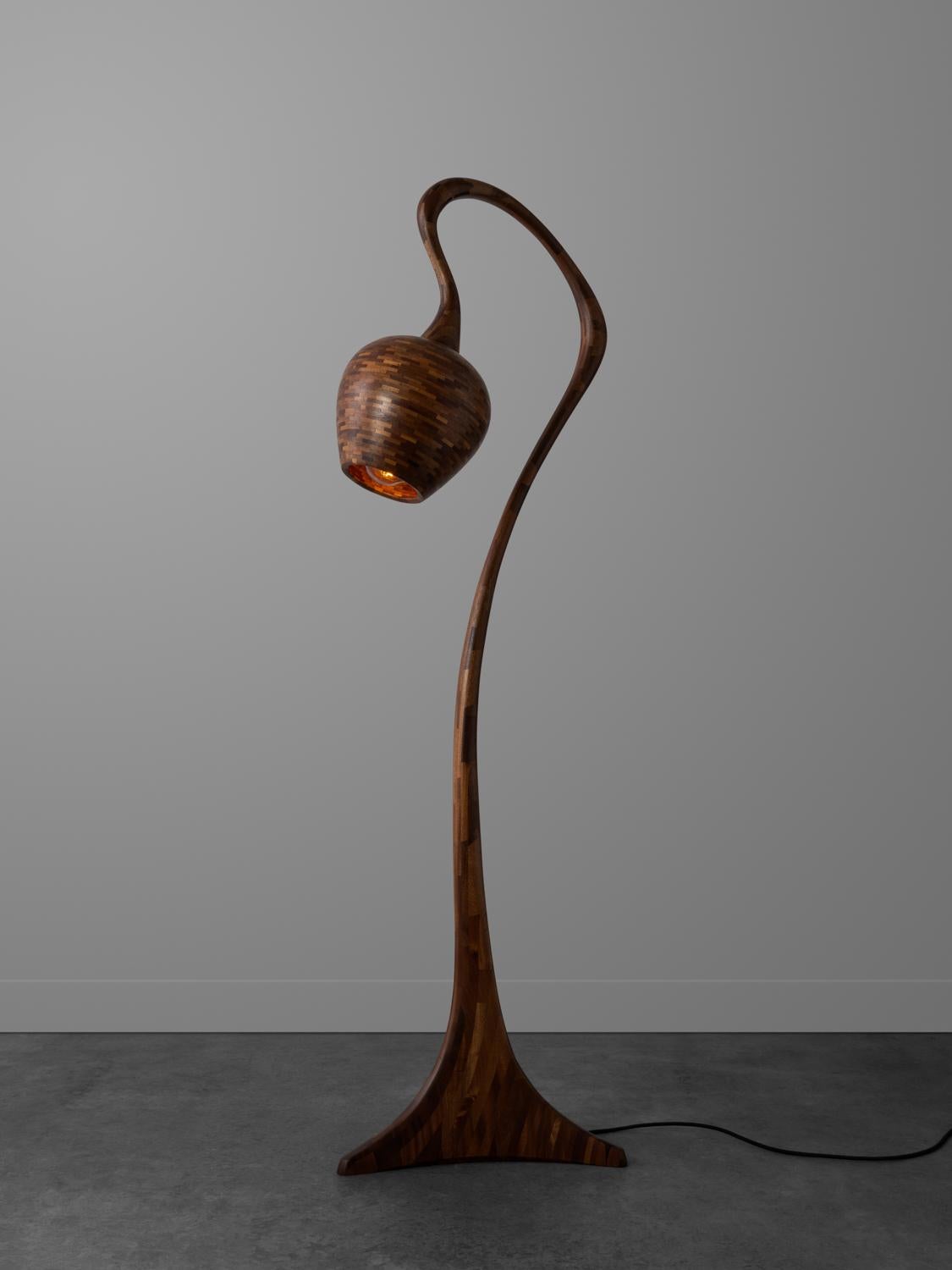 Modern Wooden STACKED Floor Lamp No.2,  shown in salvaged Mahogany, Customizable For Sale