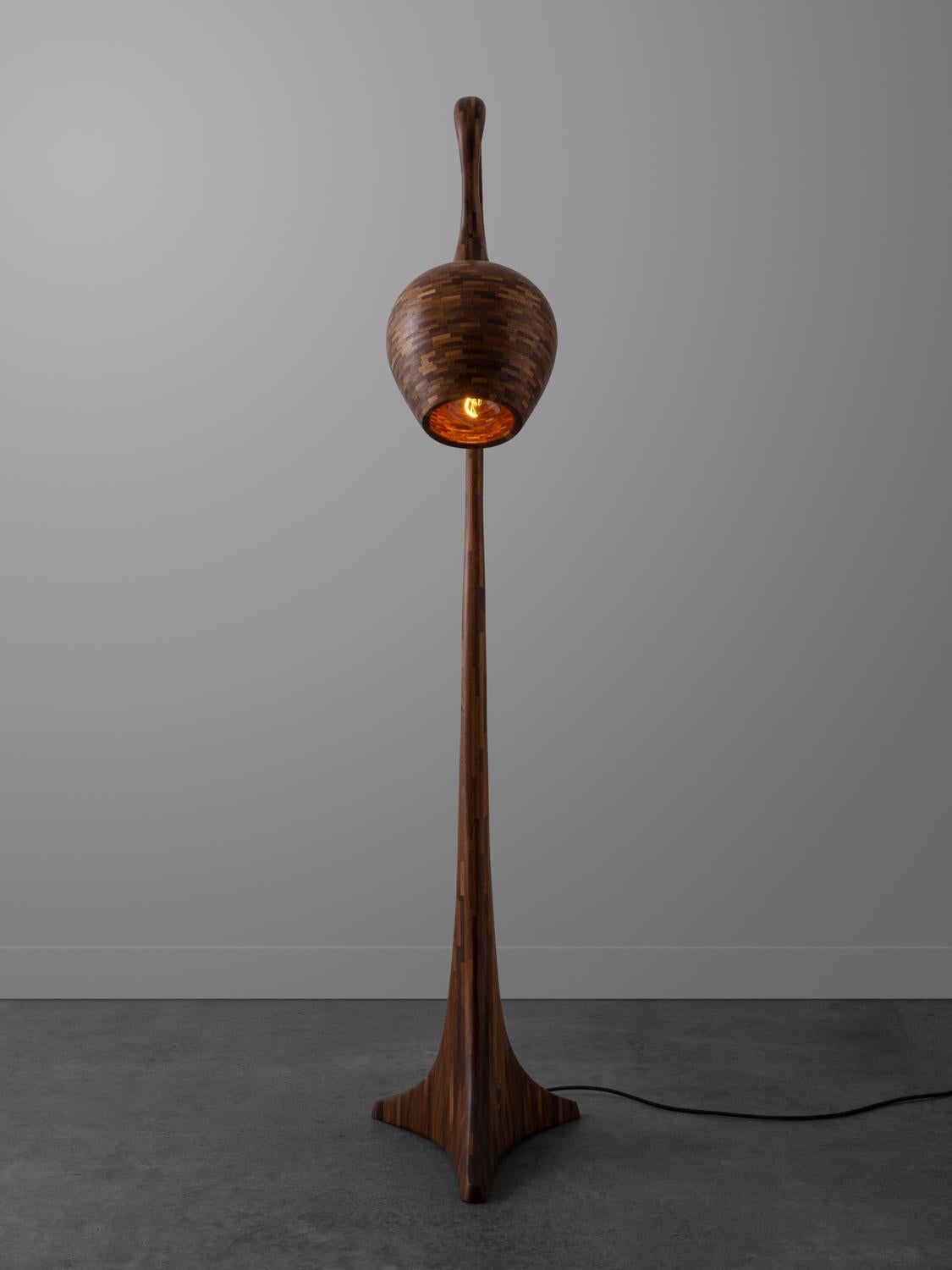 Contemporary Wooden STACKED Floor Lamp No.2,  shown in salvaged Mahogany, Customizable For Sale