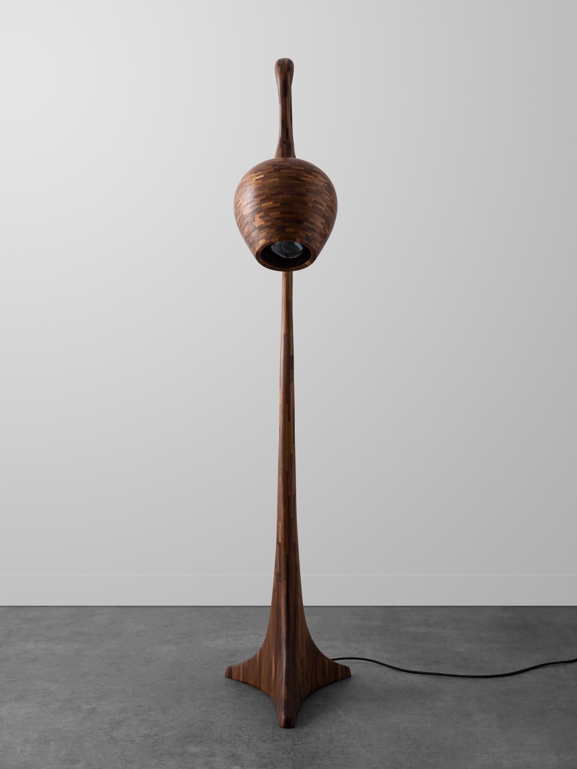 Wooden STACKED Floor Lamp No.2,  shown in salvaged Mahogany, Customizable For Sale 1