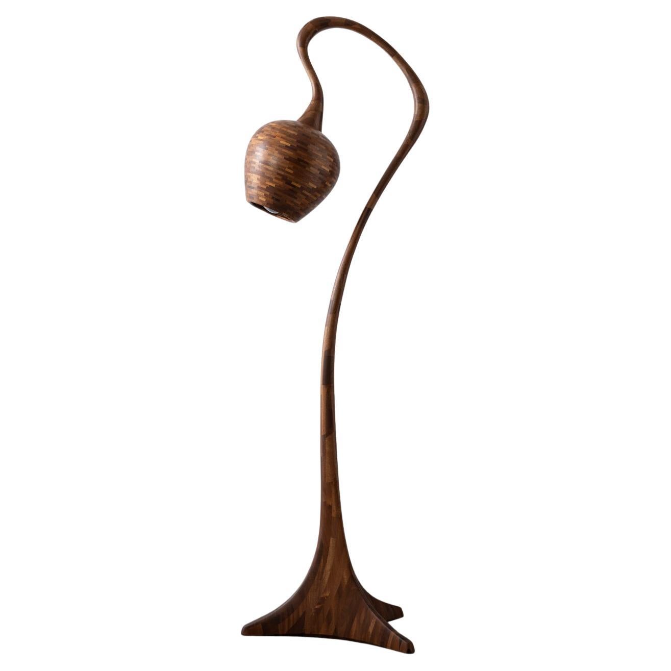 Wooden STACKED Floor Lamp No.2,  shown in salvaged Mahogany, Customizable