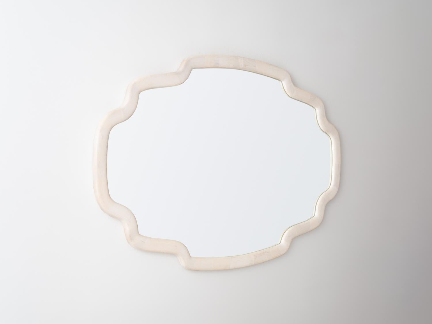 Modern Customizable STACKED Deco Inspired Mirror, shown in Maple with Ivory Finish For Sale