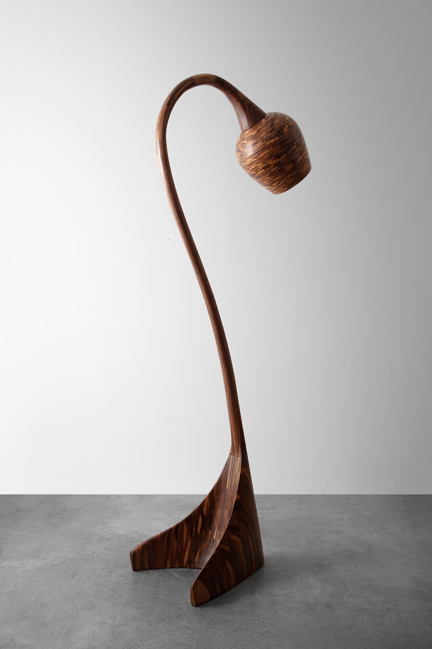 American Customizable STACKED Wooden Floor Lamp no.1, Example shown in Walnut For Sale
