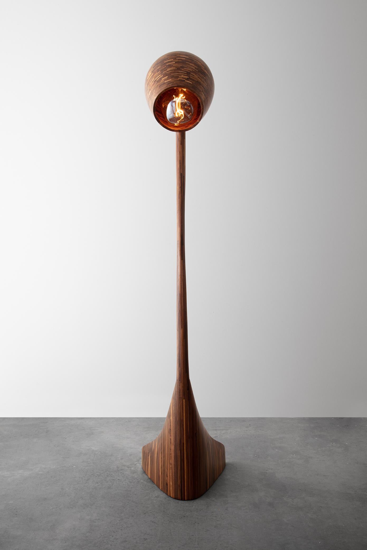 Contemporary Customizable STACKED Wooden Floor Lamp no.1, Example shown in Walnut For Sale