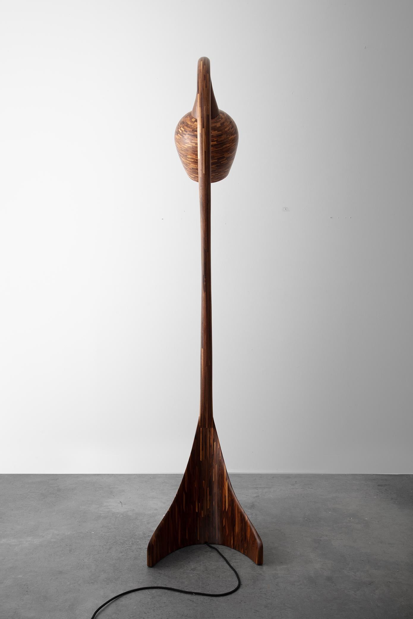 Customizable STACKED Wooden Floor Lamp no.1, Example shown in Walnut For Sale 1
