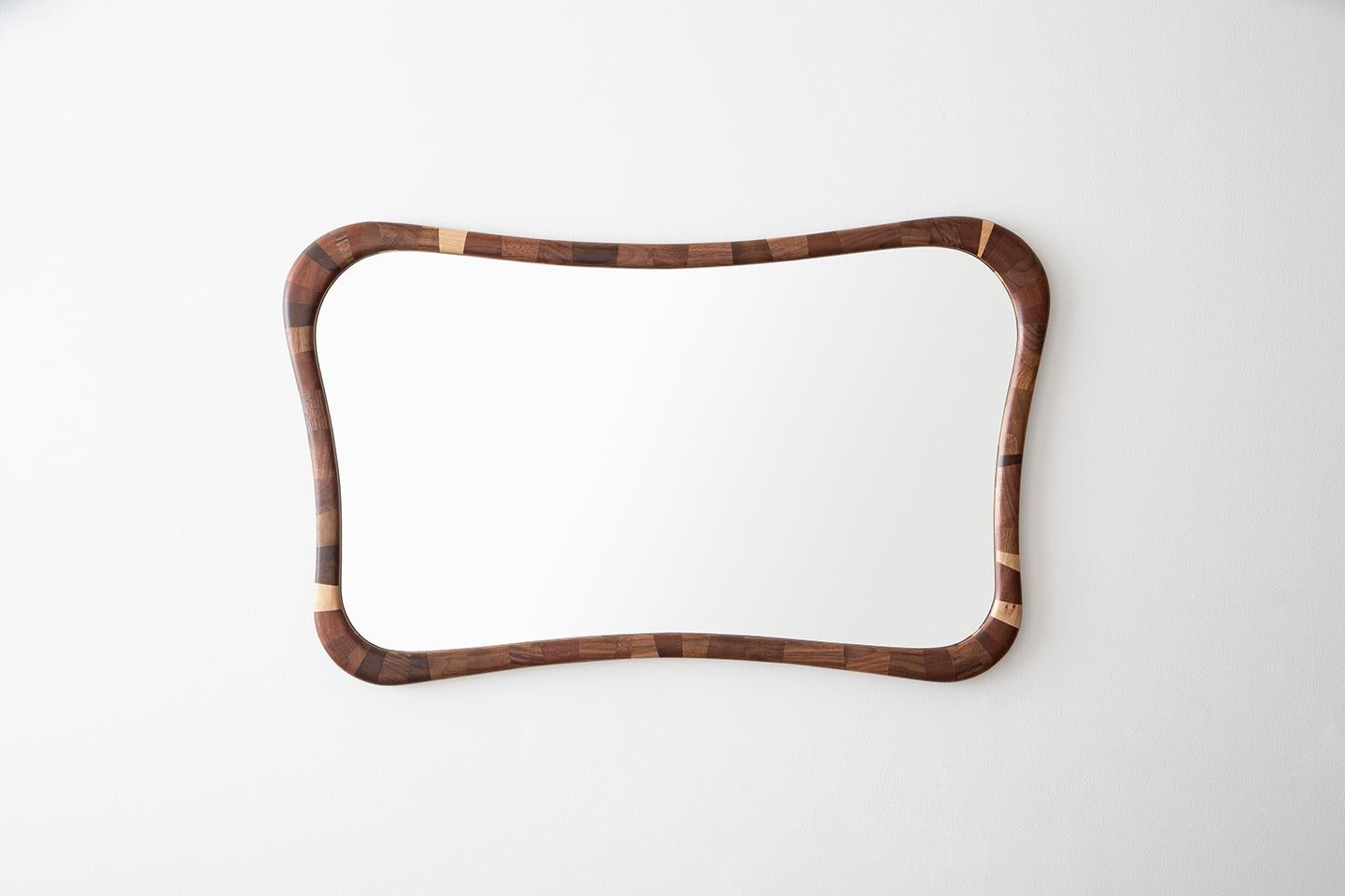 Oiled Customizable STACKED Wooden Rectilinear Mirror, example shown in salvaged Walnut For Sale