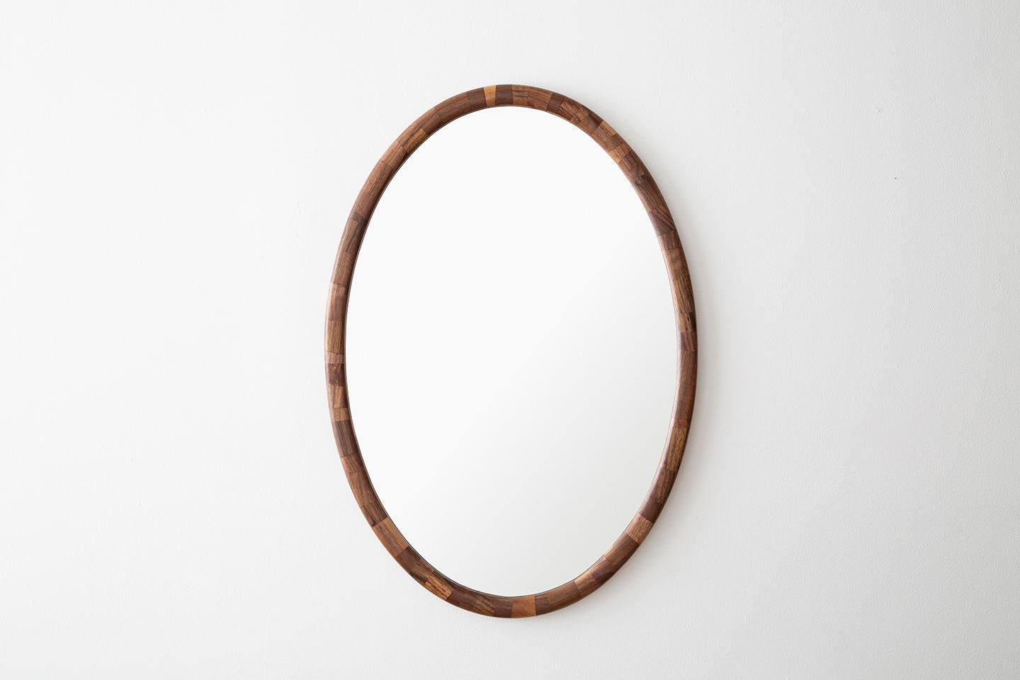 This STACKED Mirror is shown here in salvaged Walnut, with a 