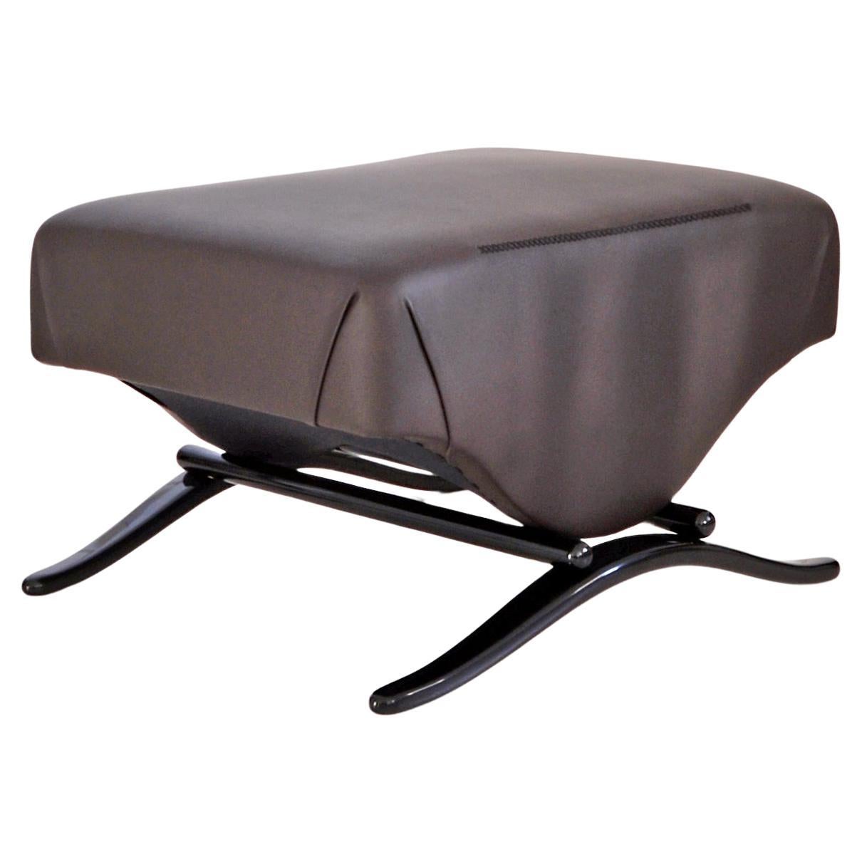 Customizable Stool/ Ottoman, Bent Wood, Leather Upholstery, Glossy Lacquer