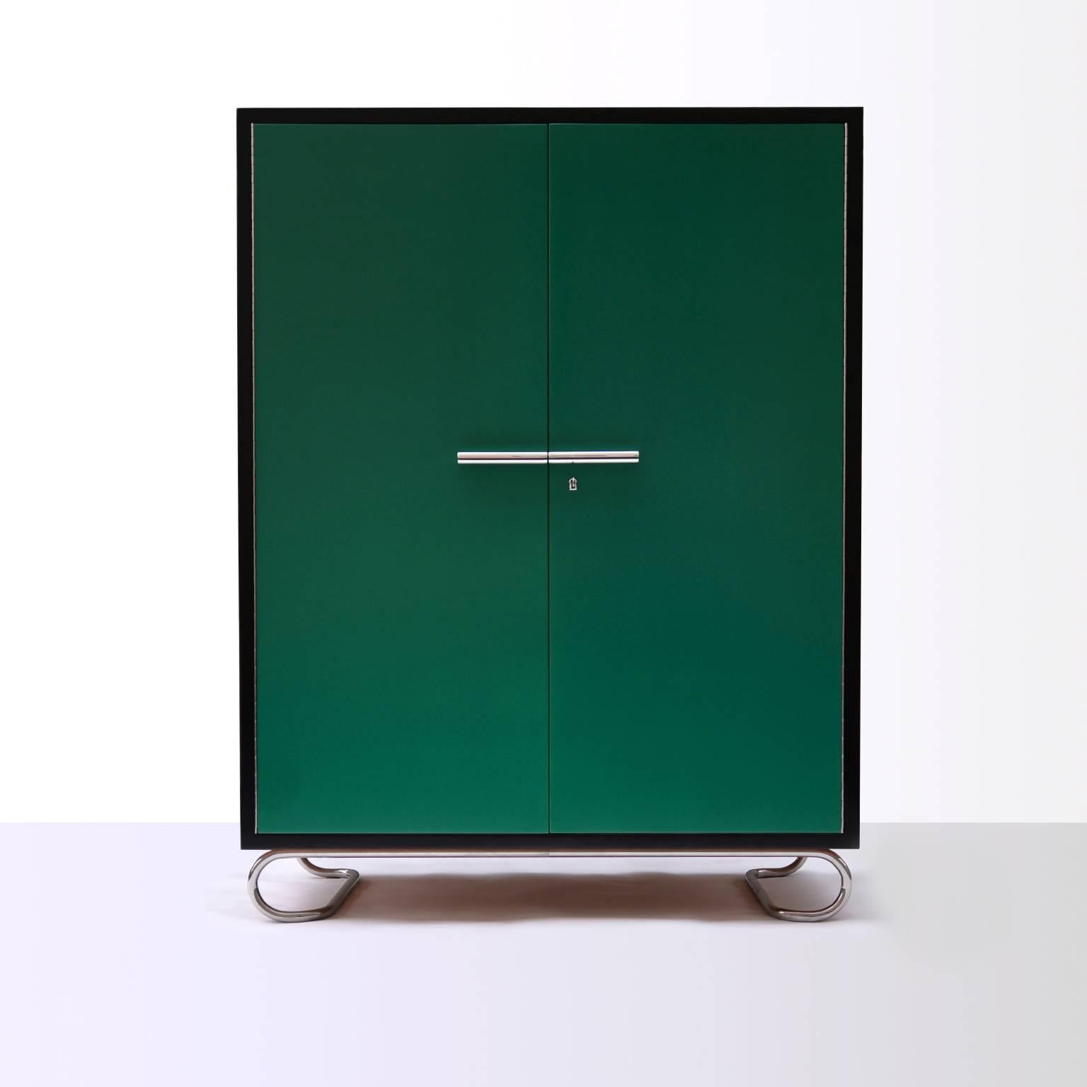 Modern Customizable Storage Cabinet in Lacquered Wood and Tubular Steel Hardware For Sale