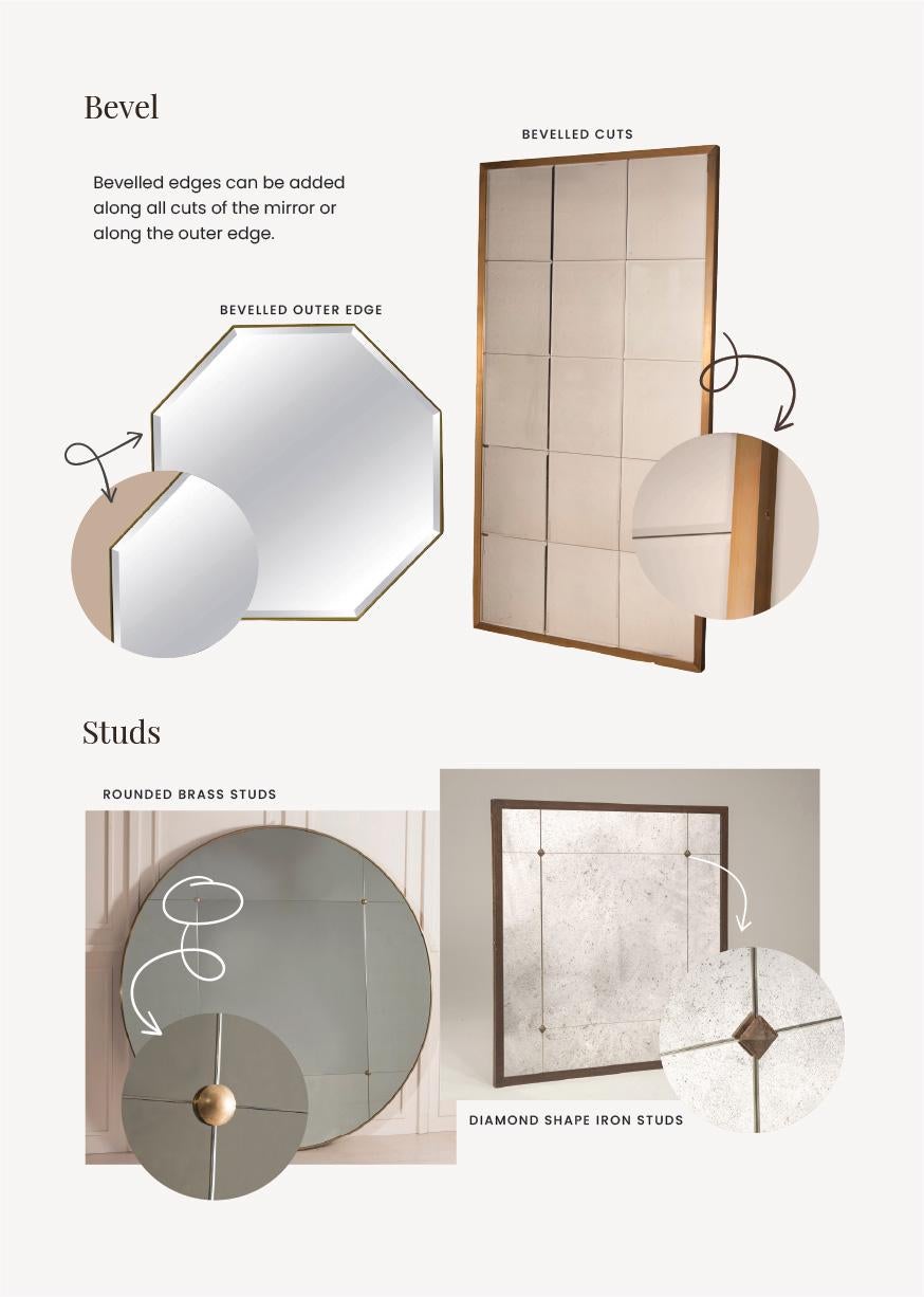 Customizable Style Panelled Bronze Mirror Brass Frame and Buttons 90 x 180 cm 13