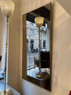 Customizable Style Panelled Bronze Mirror Brass Frame and Buttons 90 x 180 cm