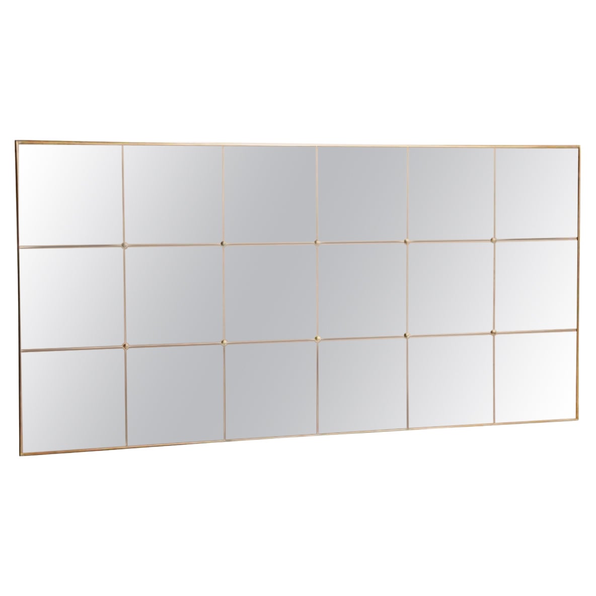 Customizable Style Panelled Bronze Mirror Brass Frame and Buttons 90 x 180 cm