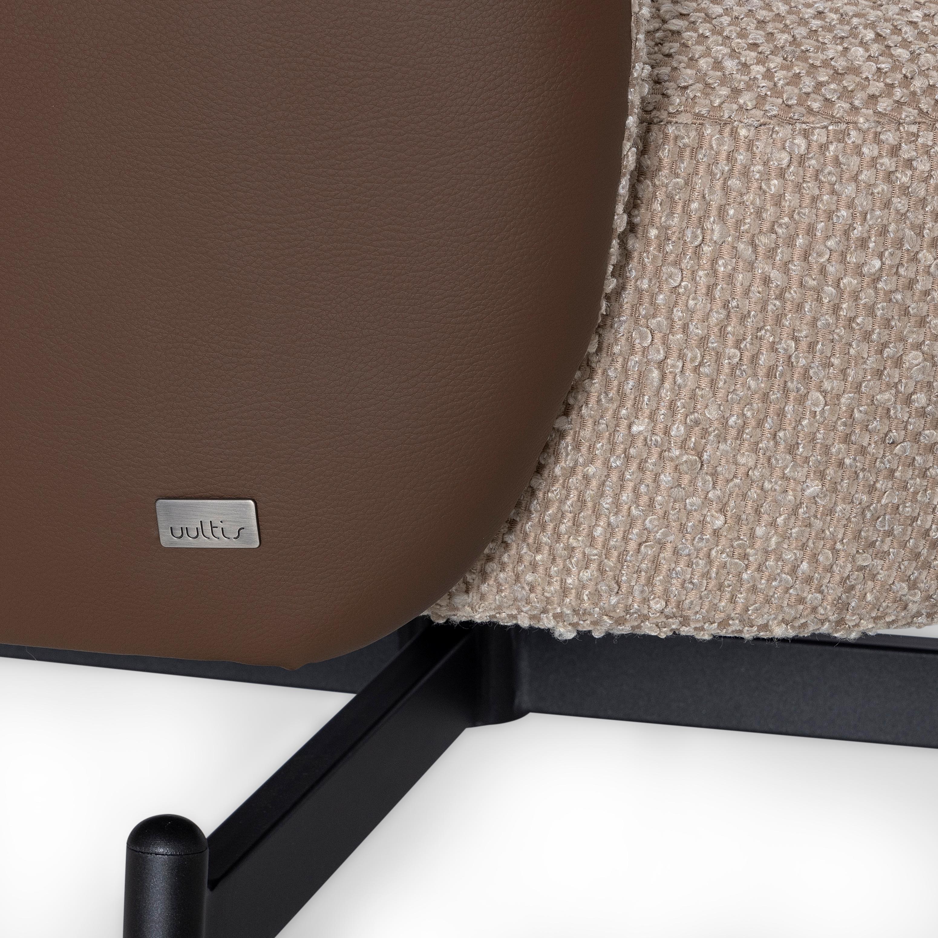 Customizable Swivel Chair with Beige Bouclé and Brown Faux Leather, Mule Series For Sale 2