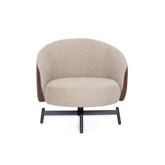 Anpassbarer Drehsessel mit beigem Bouclé und braunem Kunstleder, Serie Mule