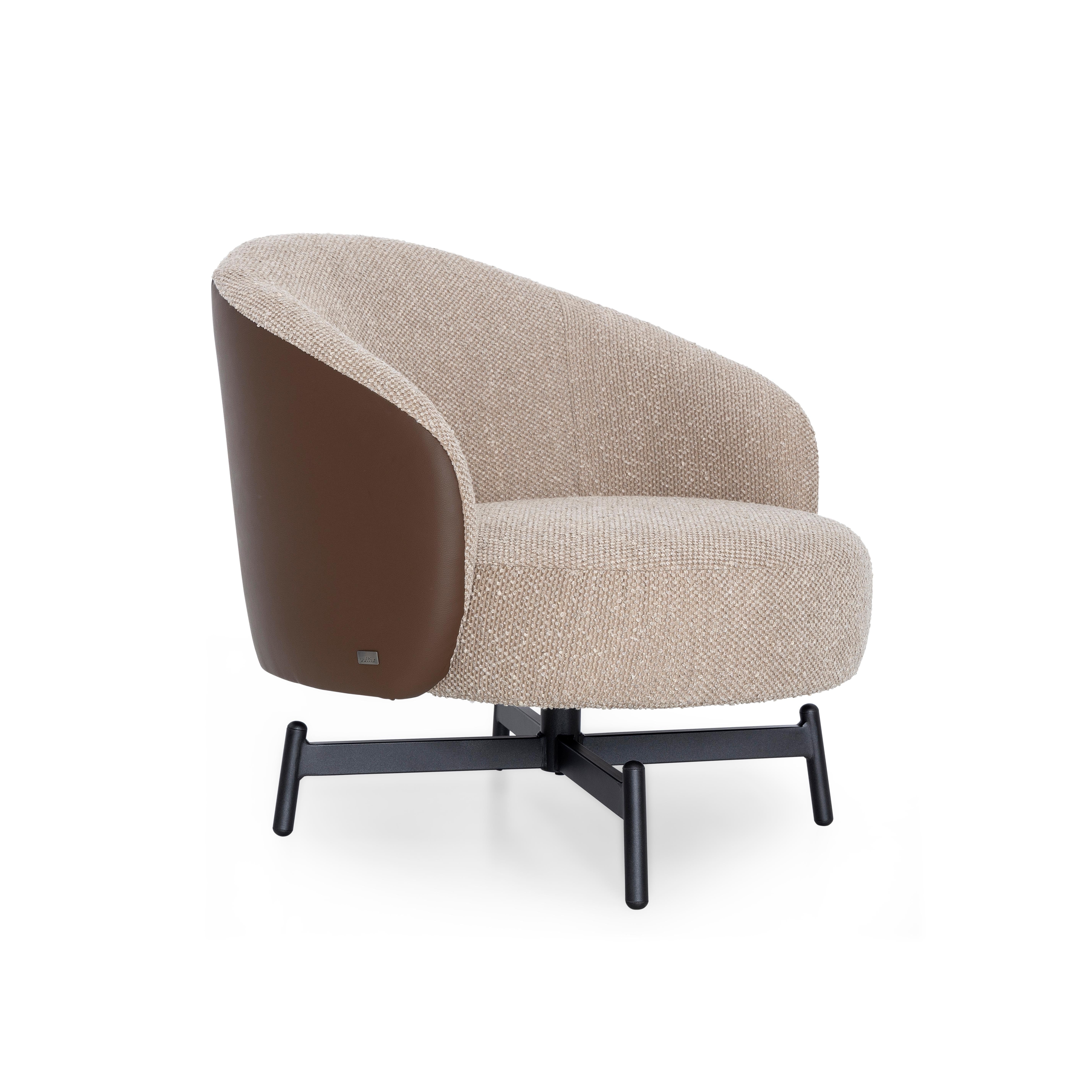 Customizable Swivel Chair with Beige Bouclé and Brown Faux Leather, Mule Series In New Condition For Sale In Miami, FL