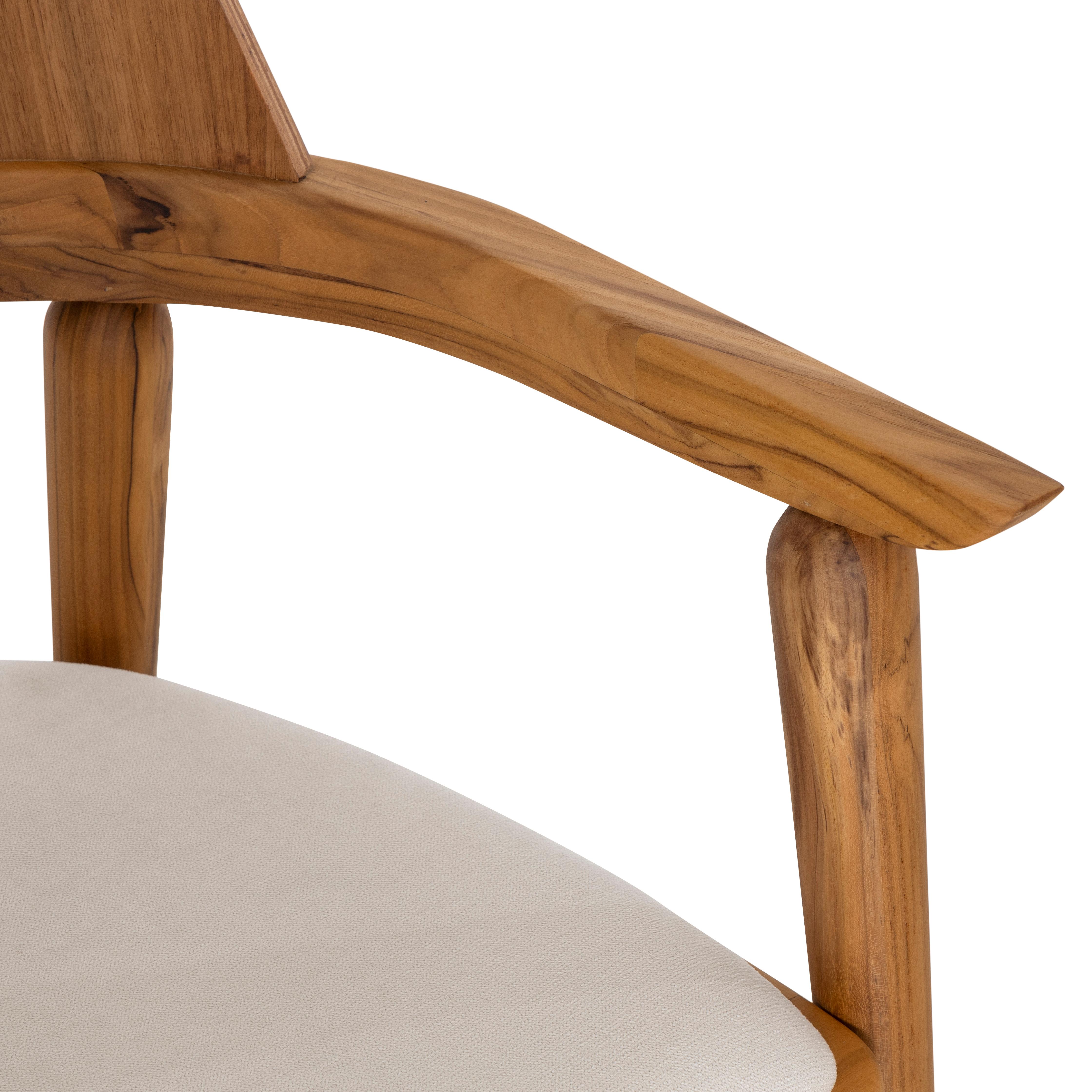 Customizable Teak Wood Dining Chair with White Upholstery - Bone Collection For Sale 4