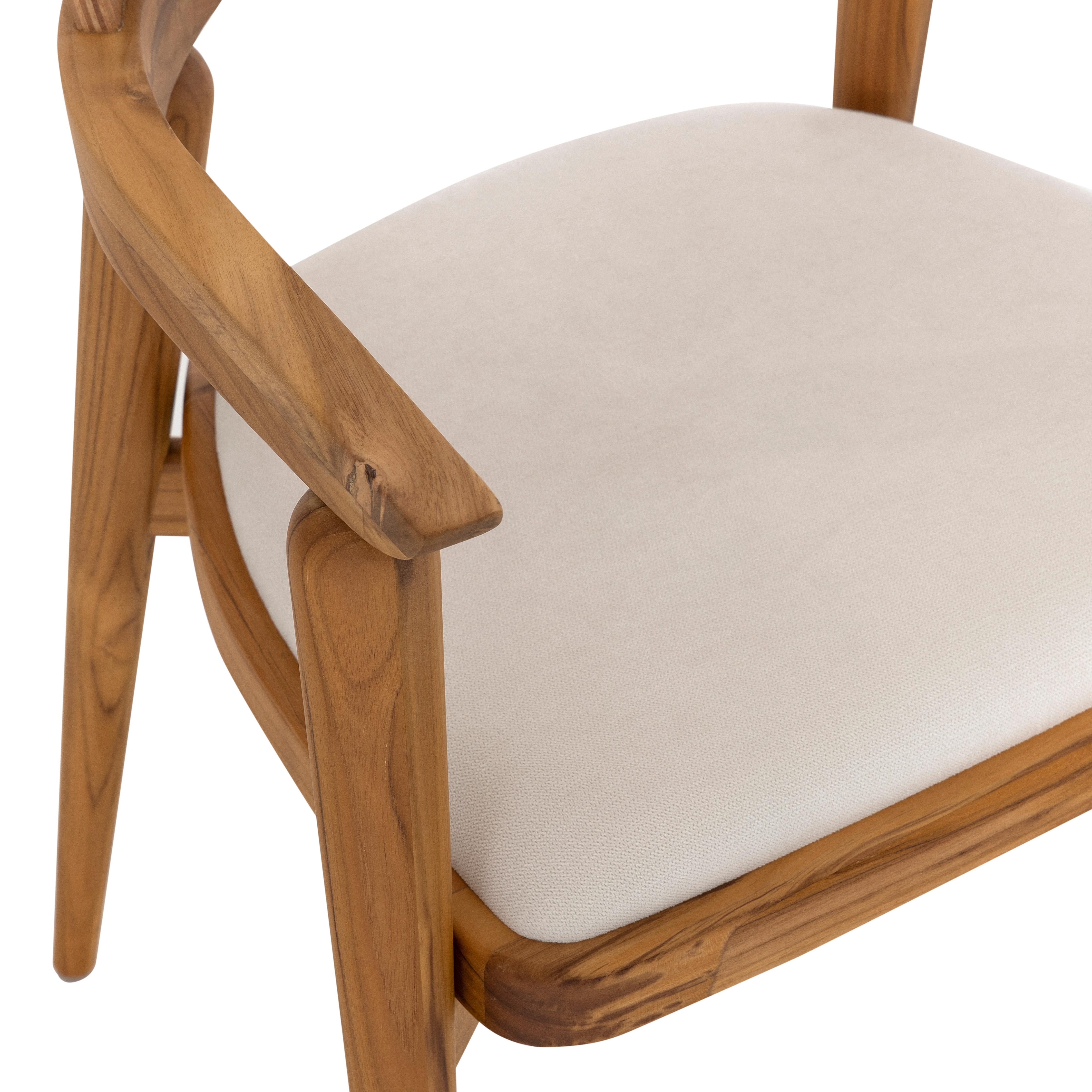 Customizable Teak Wood Dining Chair with White Upholstery - Bone Collection For Sale 5