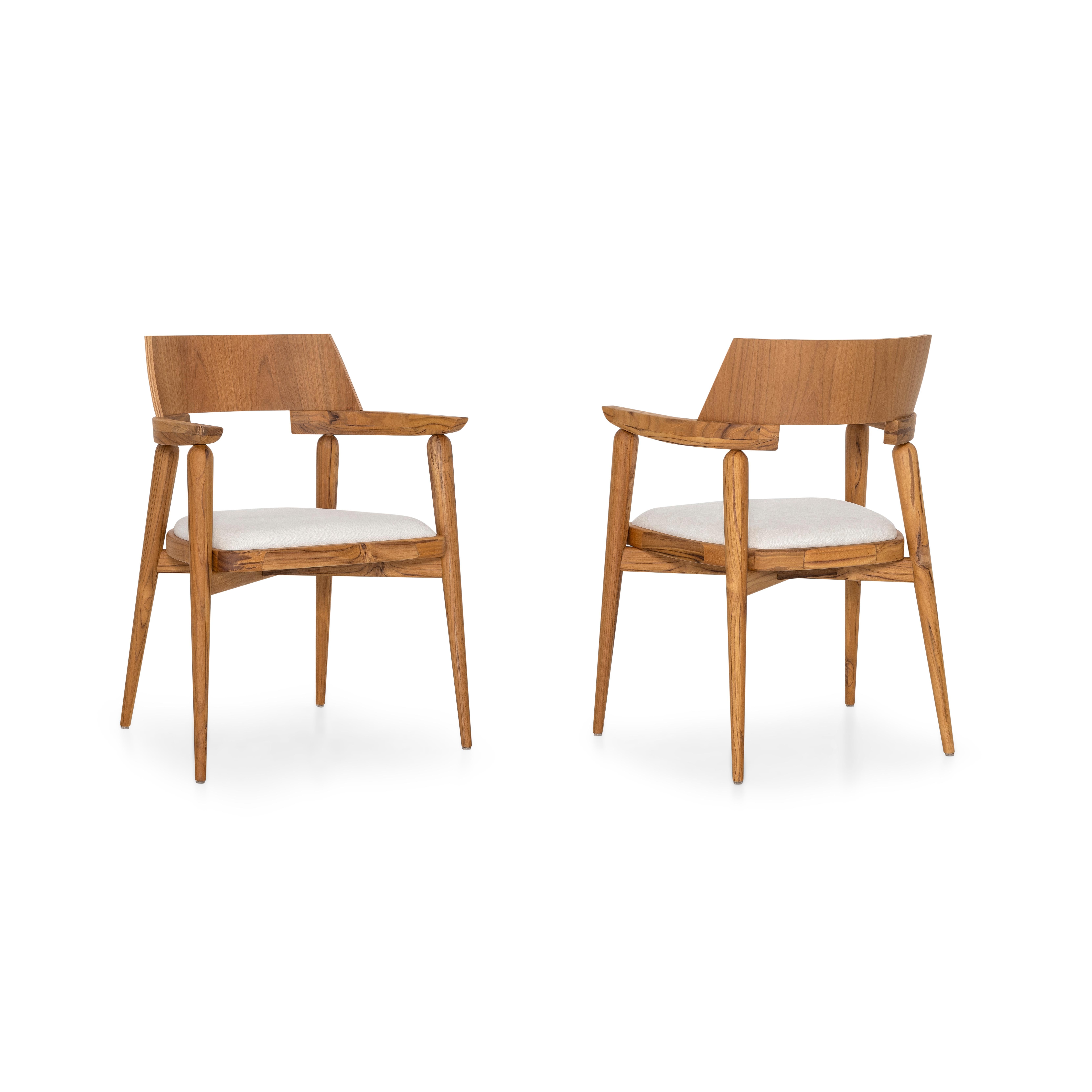 Customizable Teak Wood Dining Chair with White Upholstery - Bone Collection For Sale 6