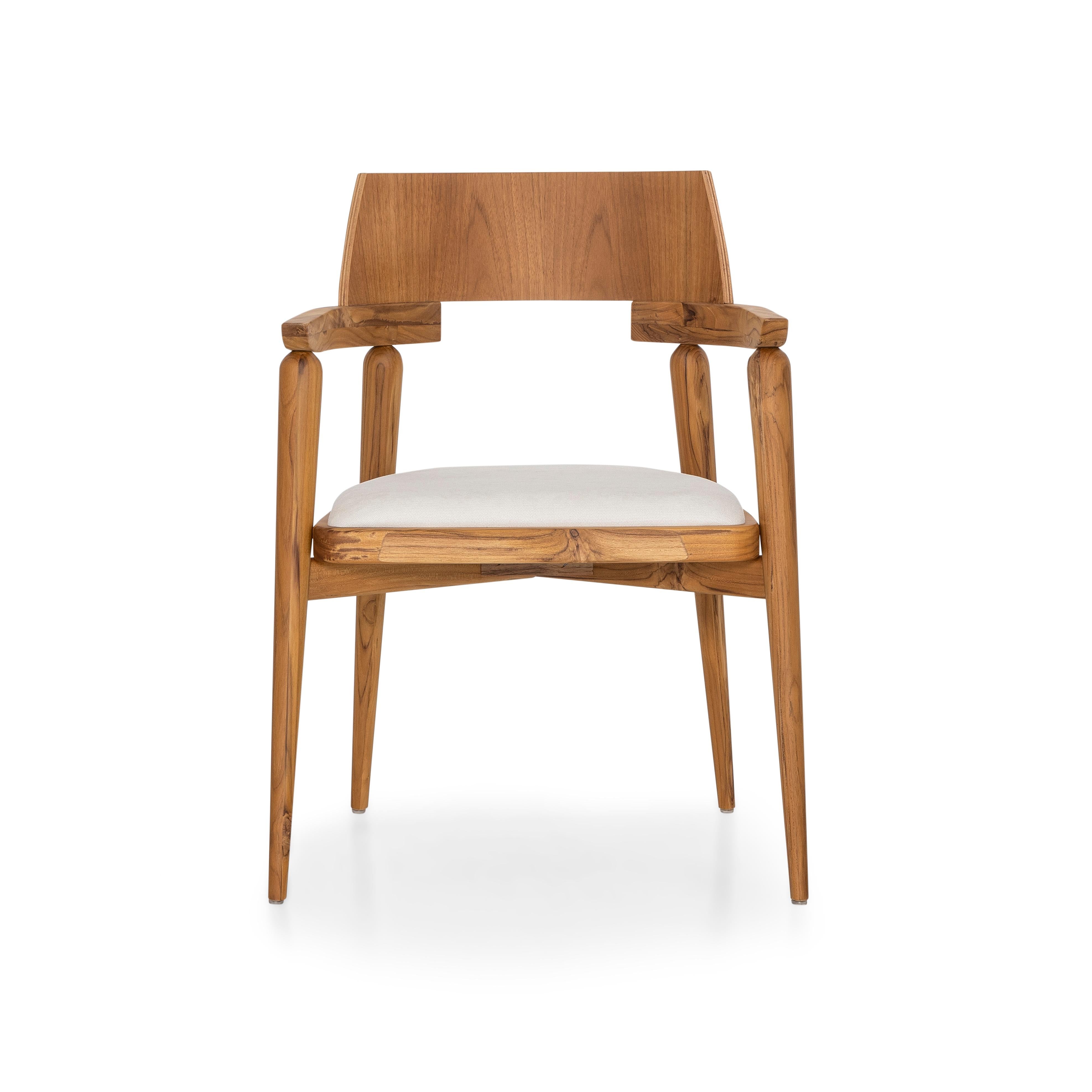 Customizable Teak Wood Dining Chair with White Upholstery - Bone Collection For Sale 7
