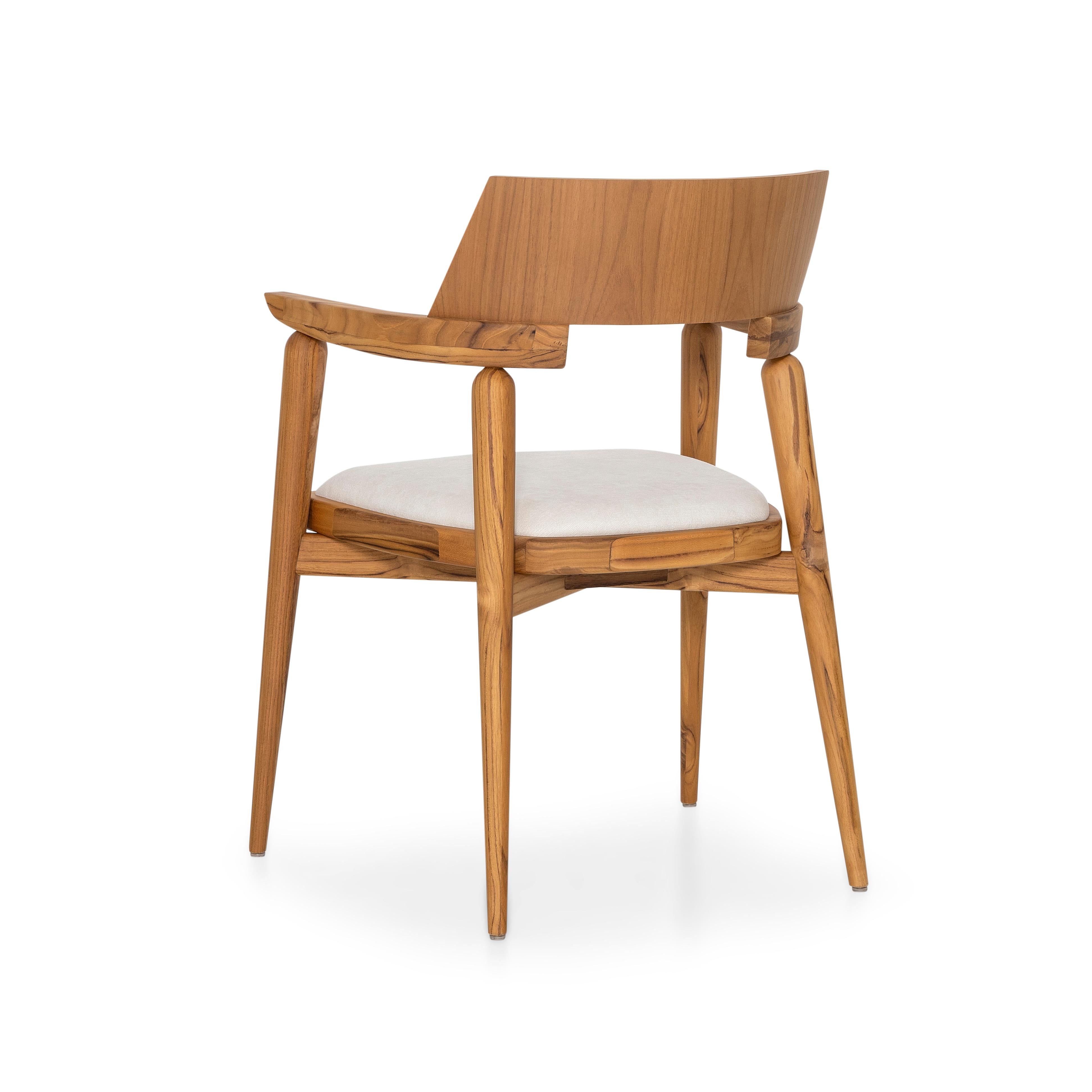 Veneer Customizable Teak Wood Dining Chair with White Upholstery - Bone Collection For Sale