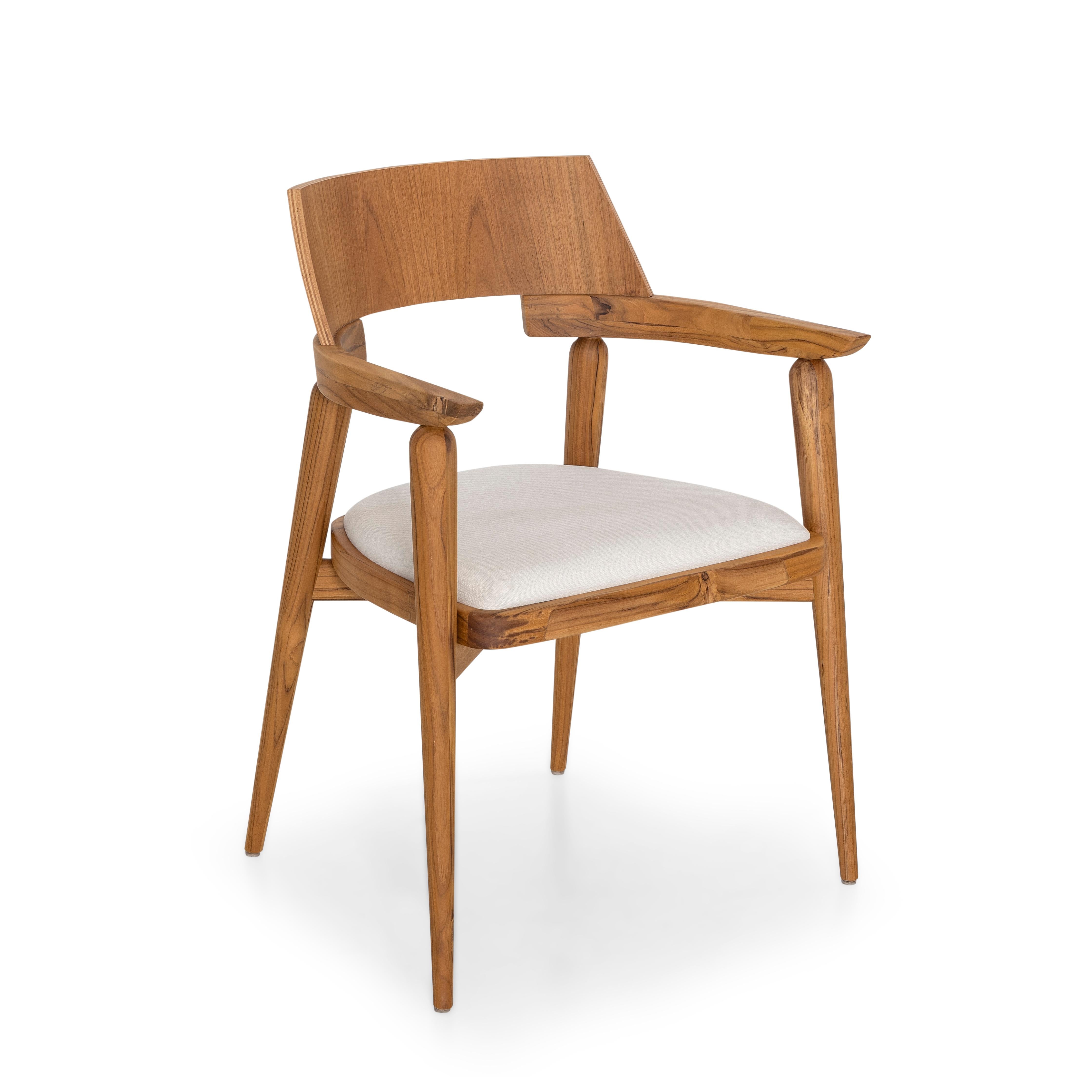 Customizable Teak Wood Dining Chair with White Upholstery - Bone Collection In New Condition For Sale In Miami, FL