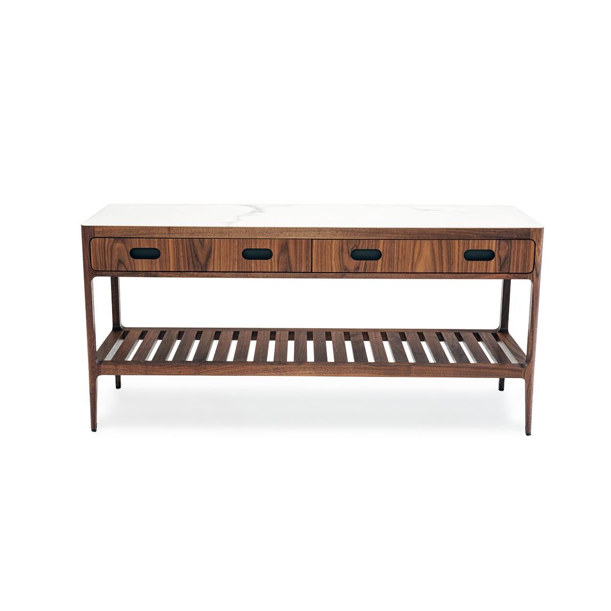 Customizable Two-Drawer Console Table in Walnut and Brass by Munson Furniture In New Condition For Sale In Oakland, CA