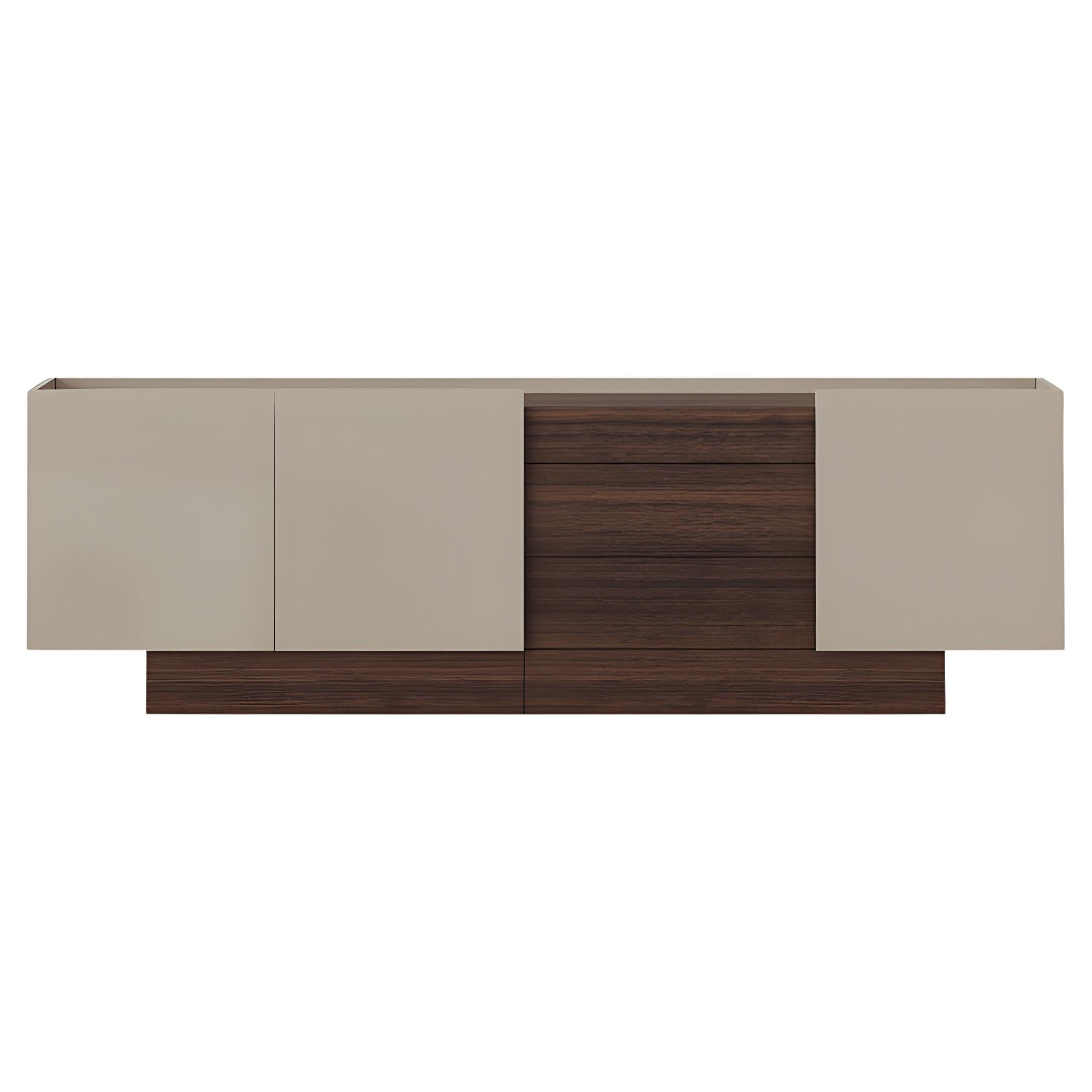 This sideboard makes a solid statement with its compelling presence and geometric design, ideal for interiors that prioritize structured and intentional aesthetics. Featuring rigorous lines and a well-defined visual rhythm, it achieves a perfect