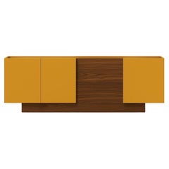 Customizable Two-Tone Sideboard: Saffron Yellow Lacquer & Rich Walnut
