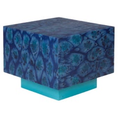 Customizable Two-Toned Blue Cube Side Table by Llot Llov