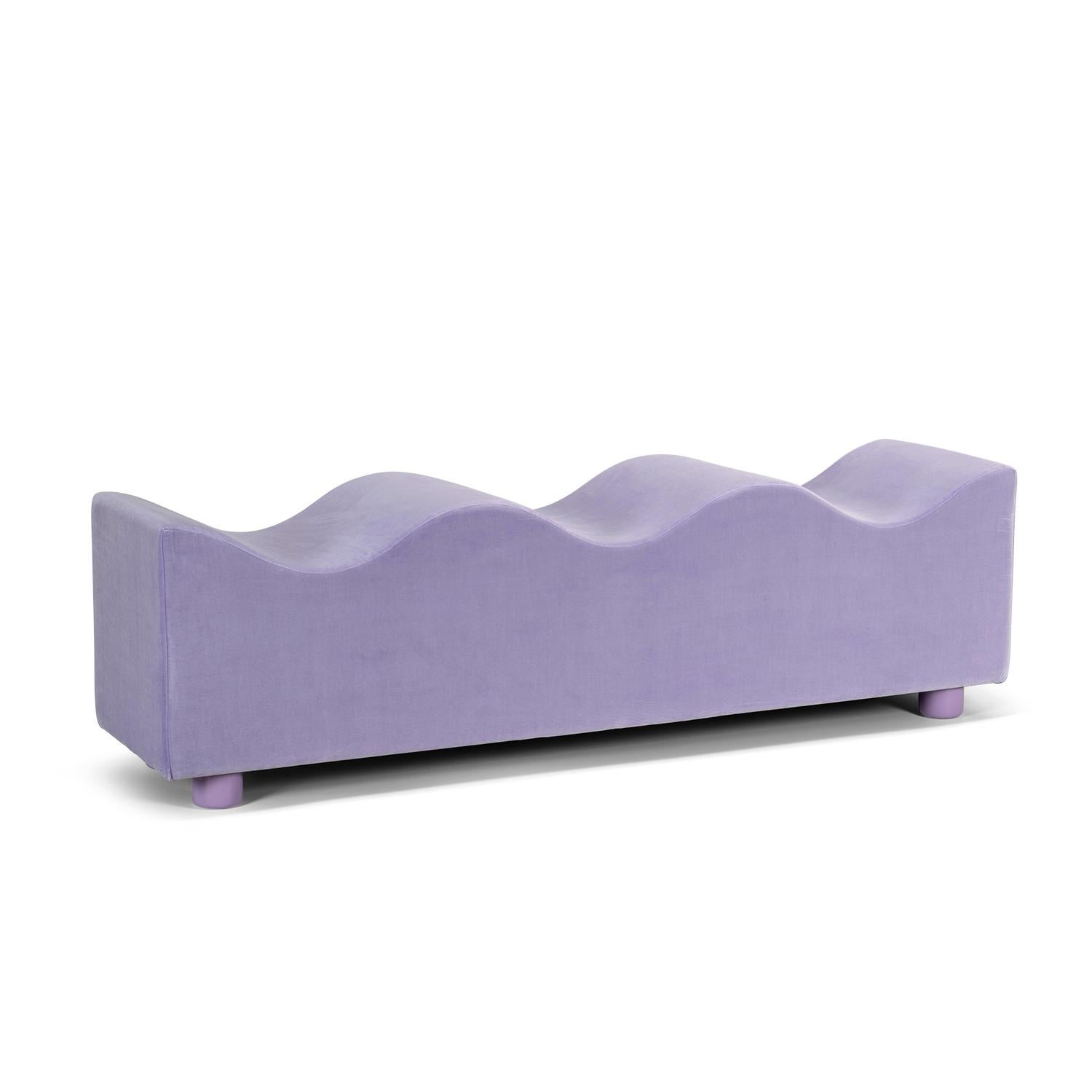 Customizable Upholstered Wave Bench in Lavender Velour by Objects for Objects In New Condition For Sale In Brooklyn, NY