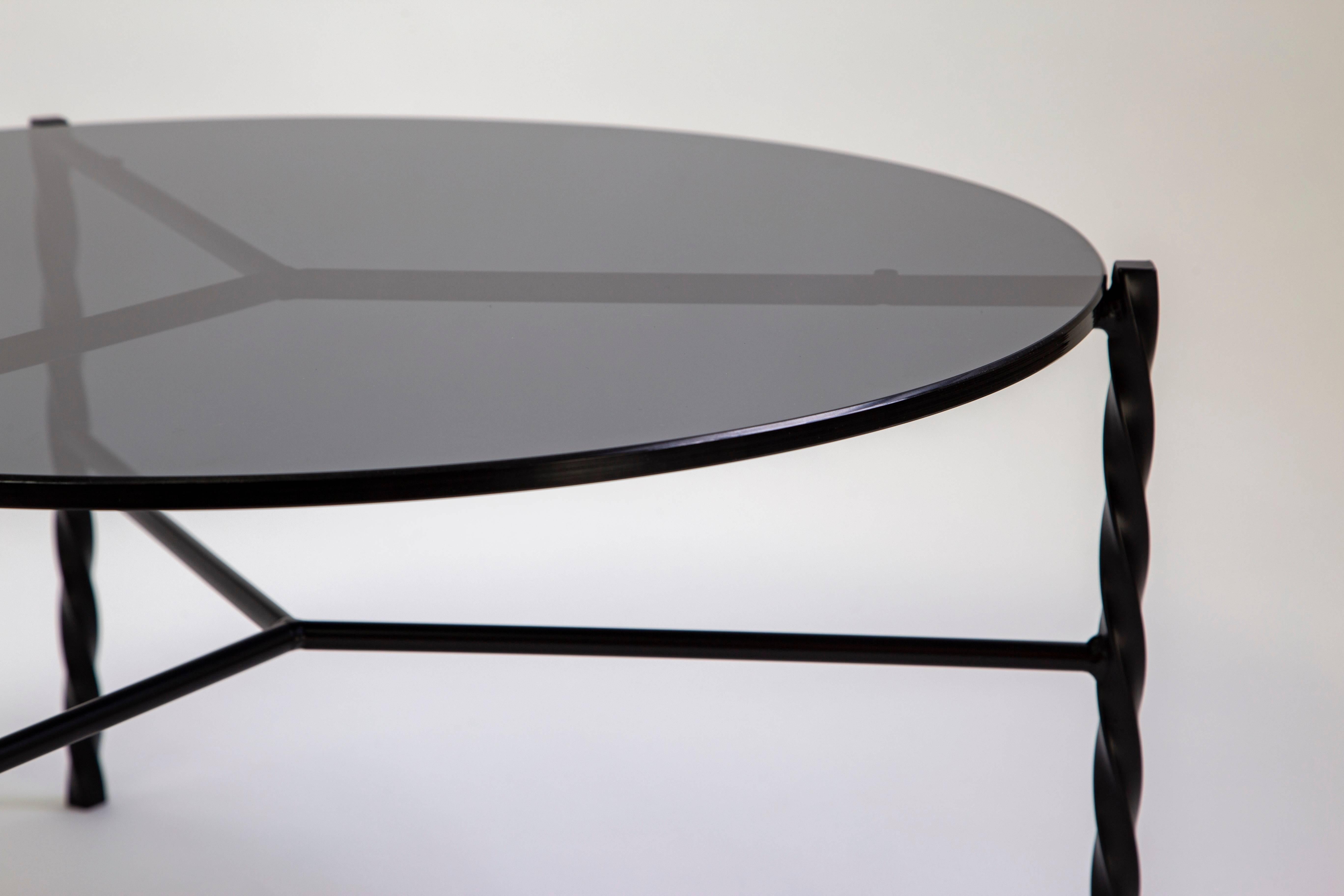 American Von Iron Coffee Table from Souda, Black and Glass, Floor Model