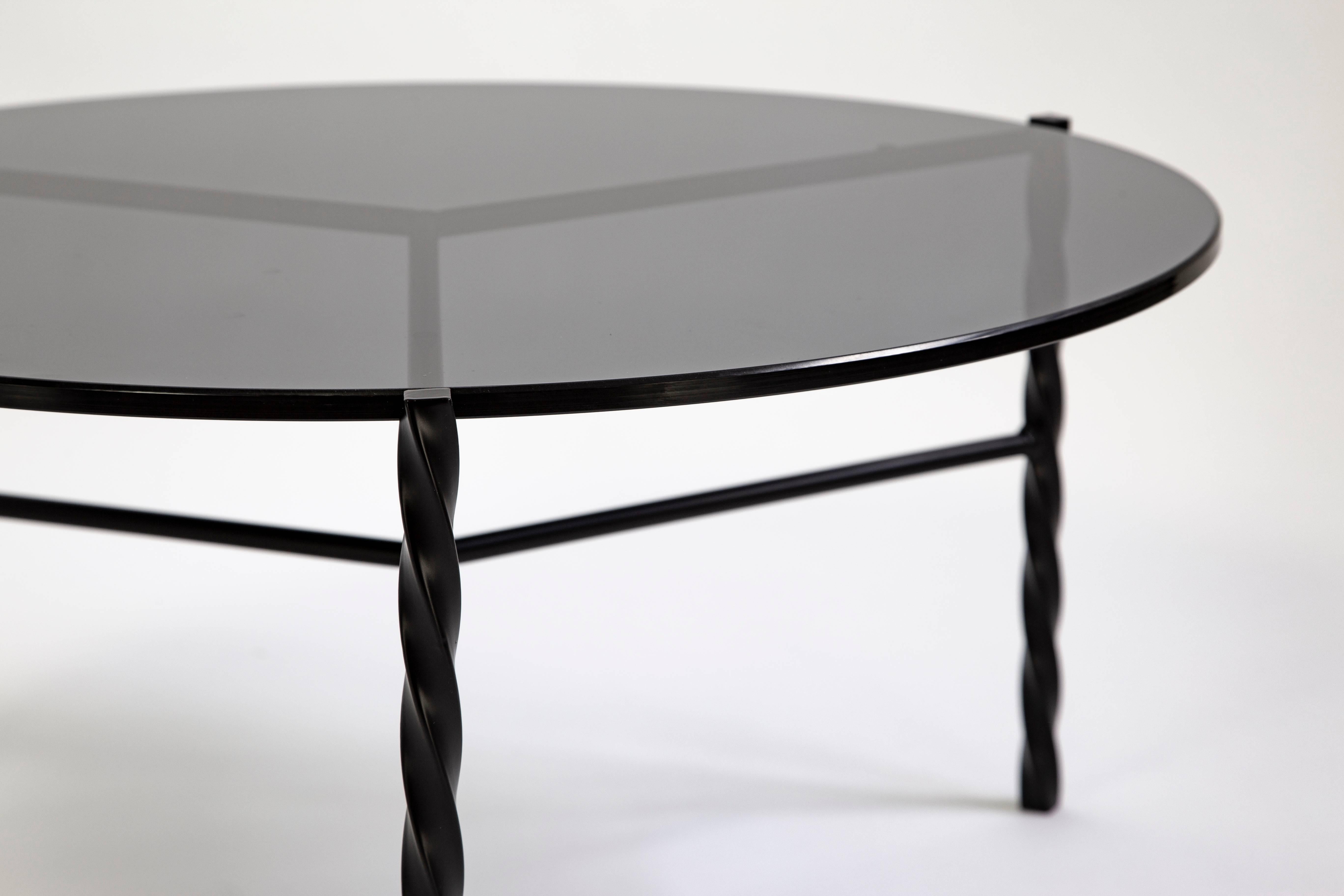 Von Iron Coffee Table from Souda, Black and Glass, Floor Model In Excellent Condition In Brooklyn, NY