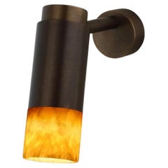 Customizable Wall Lamp 'Donya Pivot', Amber Cylinder Onyx, Browned Brass