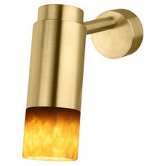 Customizable Wall Lamp 'Donya Pivot', Amber Cylinder Onyx, Brushed Brass