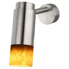 Customizable Wall Lamp 'Donya Pivot', Amber Cylinder Onyx, Brushed Steel