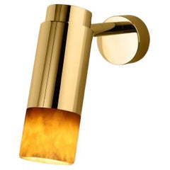 Customizable Wall Lamp 'Donya Pivot', Amber Cylinder Onyx, Polished Brass