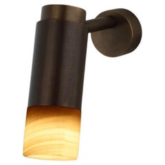 Customizable Wall Lamp 'Donya Pivot', White Cylinder Onyx, Browned Brass