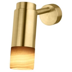 Customizable Wall Lamp 'Donya Pivot', White Cylinder Onyx, Brushed Brass