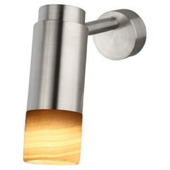 Customizable Wall Lamp 'Donya Pivot', White Cylinder Onyx, Brushed Steel