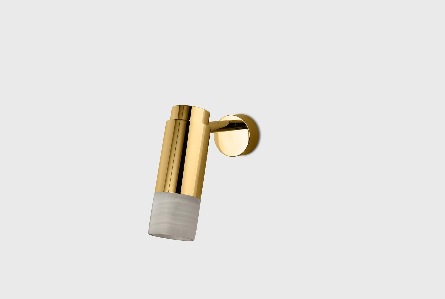 Aplique Personalizable 'Donya Pivot', Ónice Cilíndrico Blanco, Latón Pulido Moderno en venta