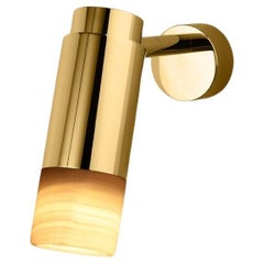 Customizable Wall Lamp 'Donya Pivot', White Cylinder Onyx, Polished Brass