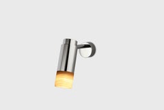 Customizable Wall Lamp 'Donya Pivot', White Cylinder Onyx, Polished Steel
