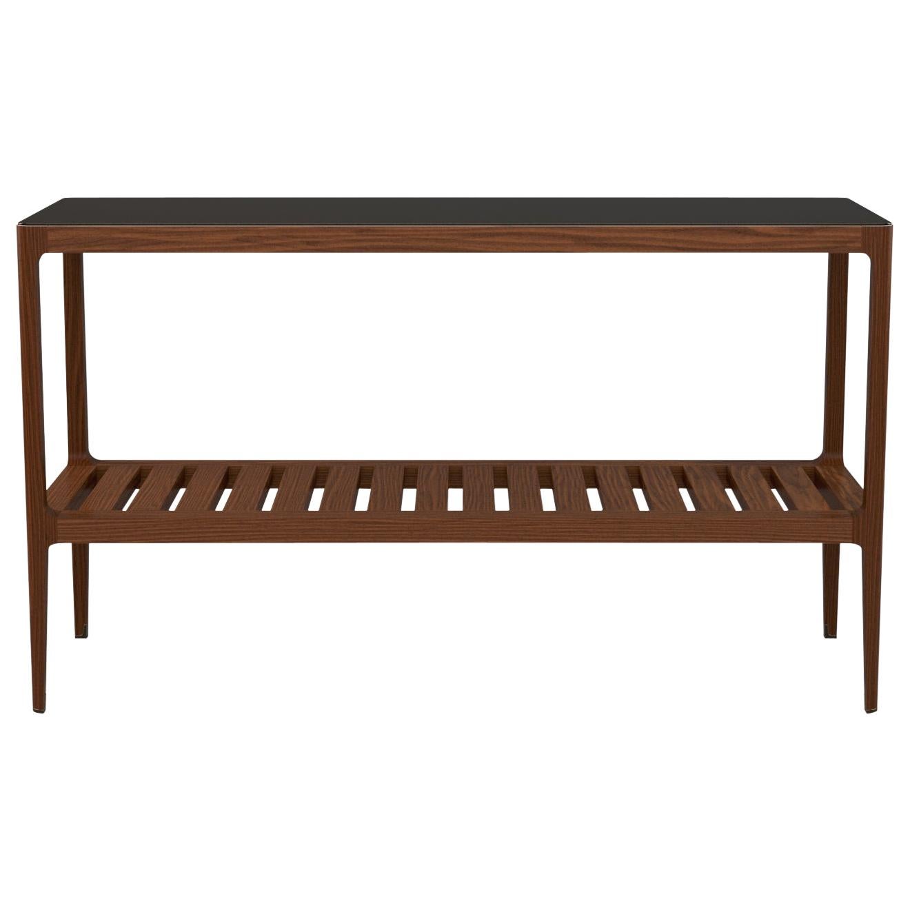 Modern Customizable Walnut Console Table with Brass Patina Top by Munson Furniture For Sale