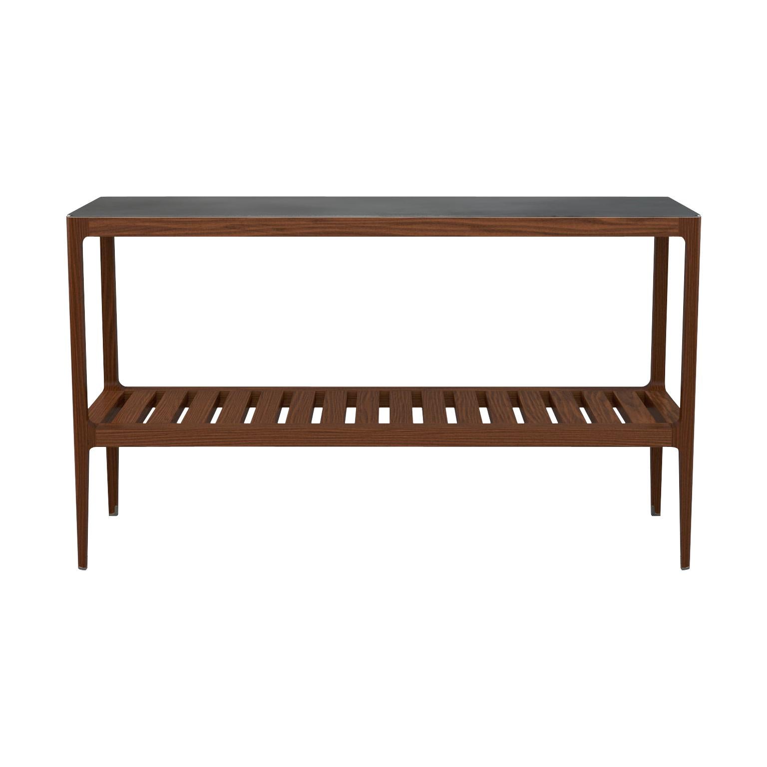 Customizable Walnut Console Table with Brass Patina Top by Munson Furniture For Sale