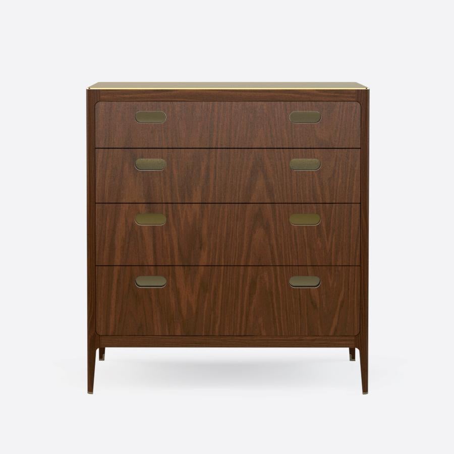 Mid-Century Modern Customizable Walnut Dresser with Silver Oxide Brass Top from Munson Furniture For Sale