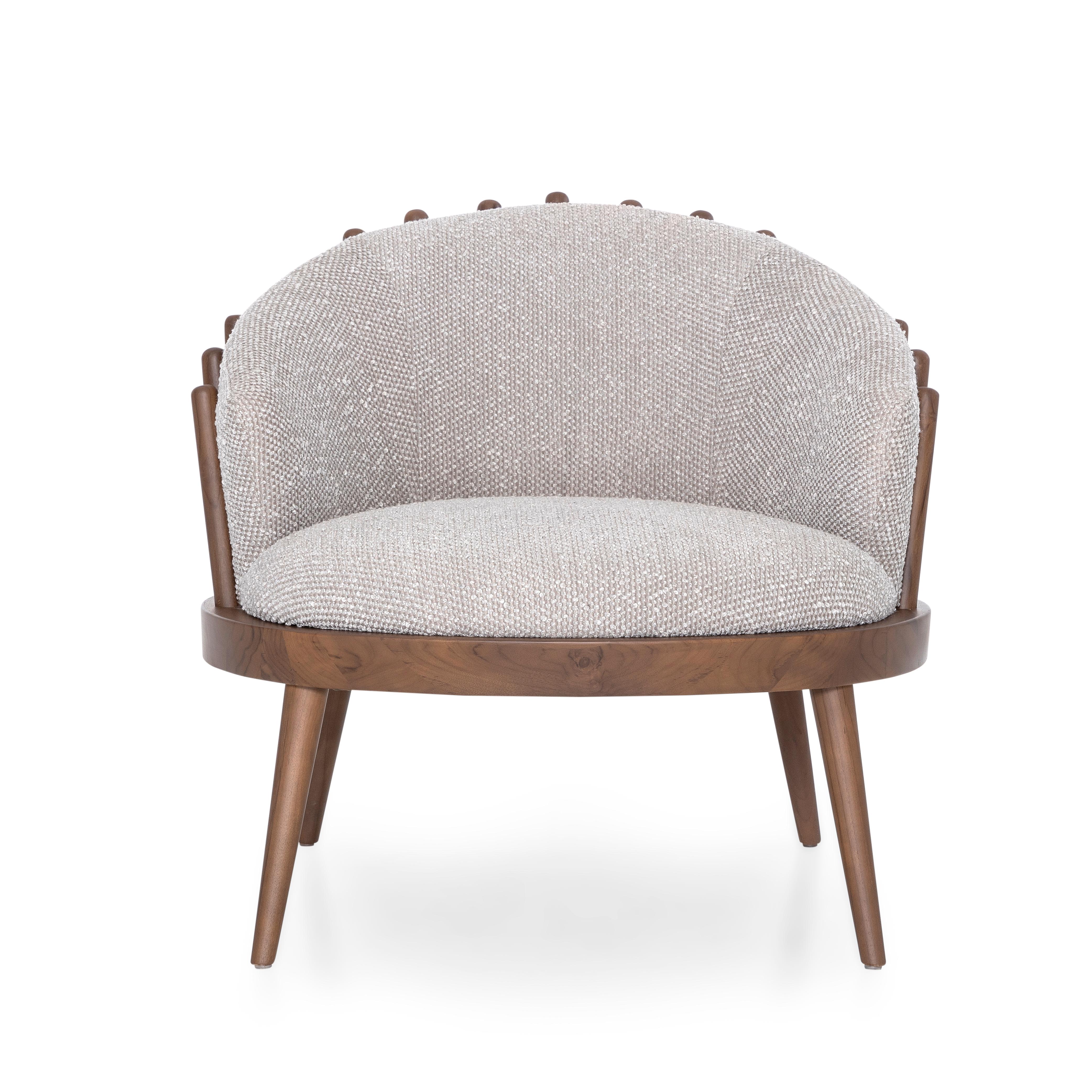 Fauteuil d'appoint personnalisable en finition noyer et bouclé gris - Collection Fane en vente 4