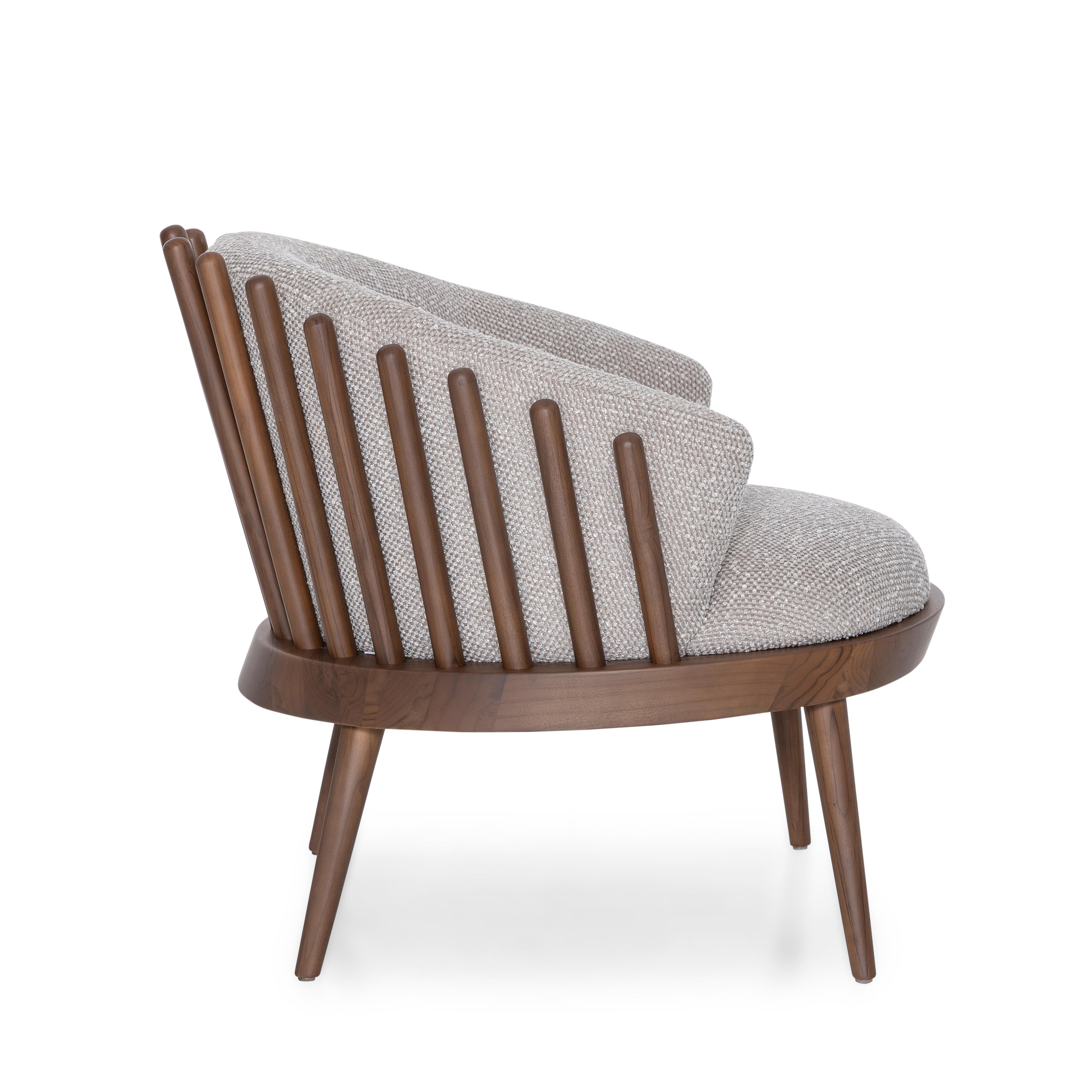 Moderne Fauteuil d'appoint personnalisable en finition noyer et bouclé gris - Collection Fane en vente