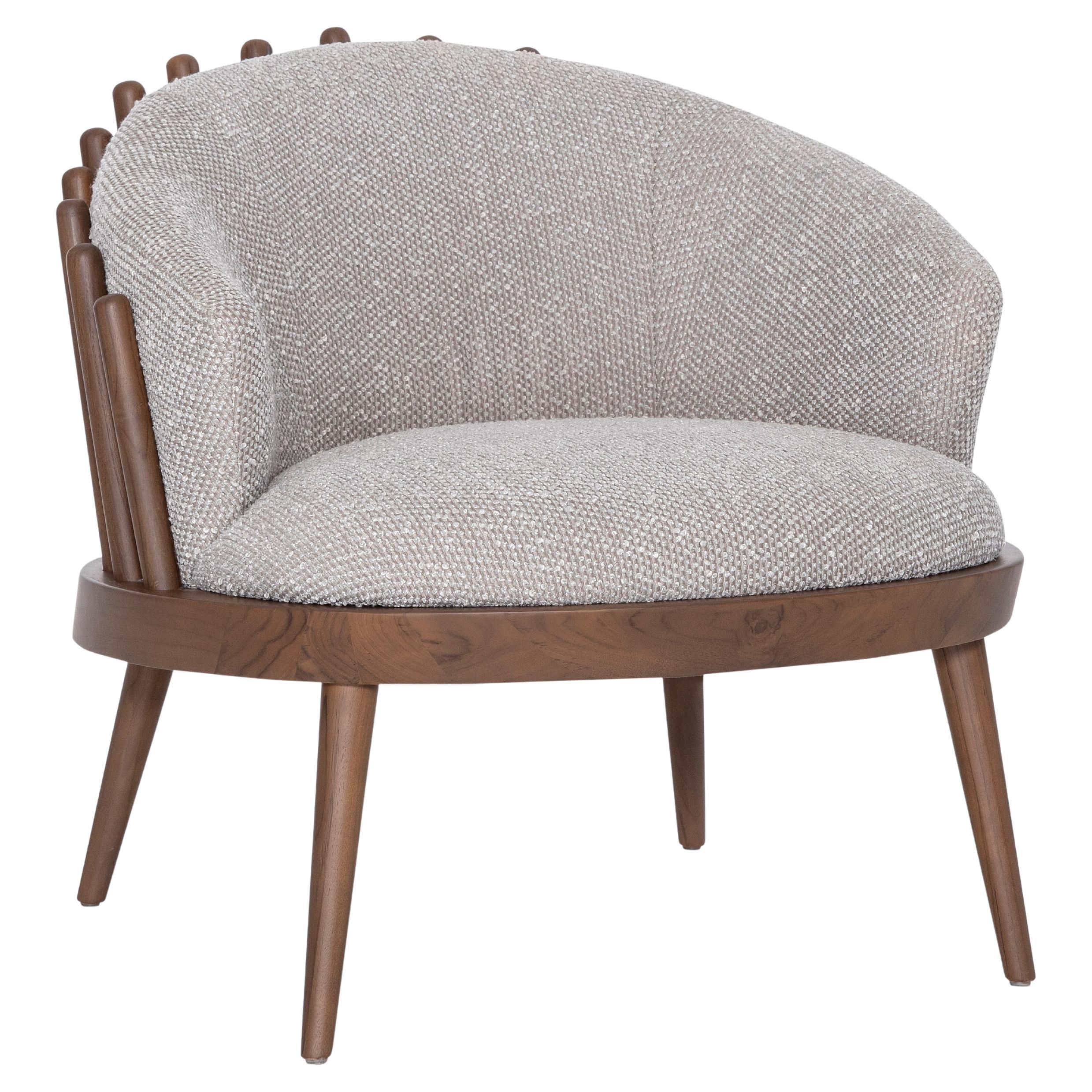 Customizable Walnut Finish and Grey Bouclé Accent Armchair– Fane Collection