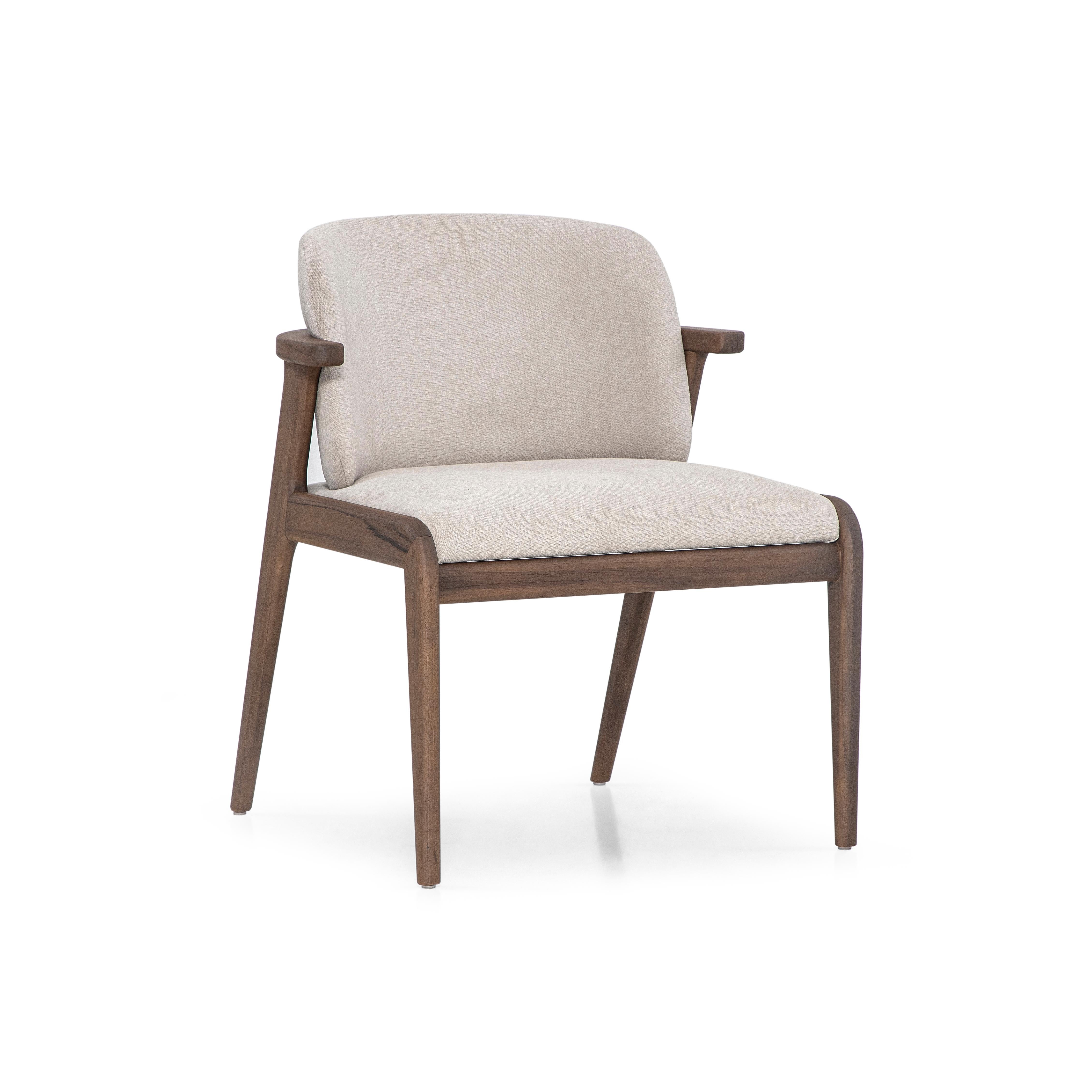 Anpassbarer Esszimmerstuhl in Nussbaum mit beigem Stoff - Kollektion Nowe (Moderne) im Angebot