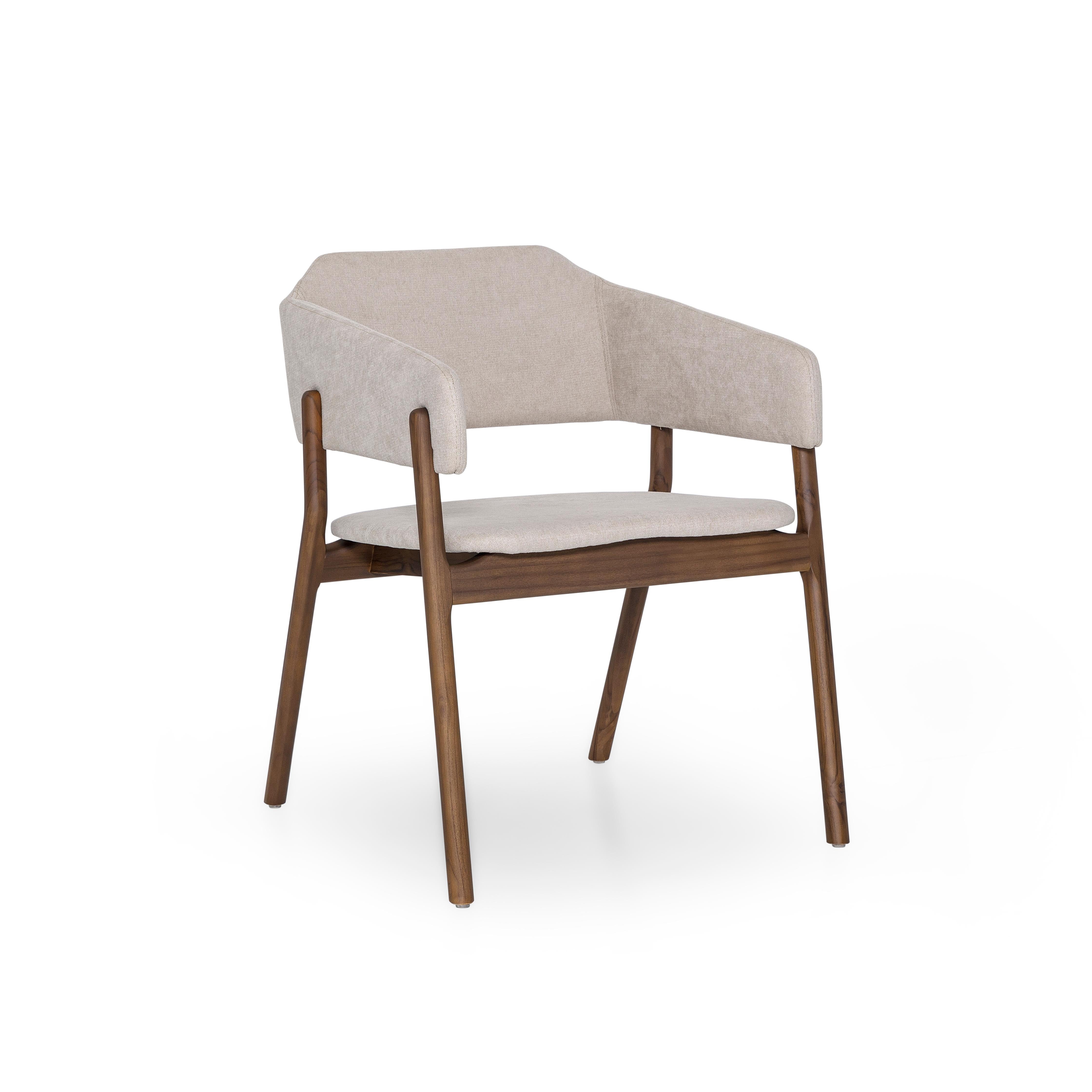 Moderno Sedia da pranzo personalizzabile con finitura in noce e tessuto beige, Collection'S in vendita