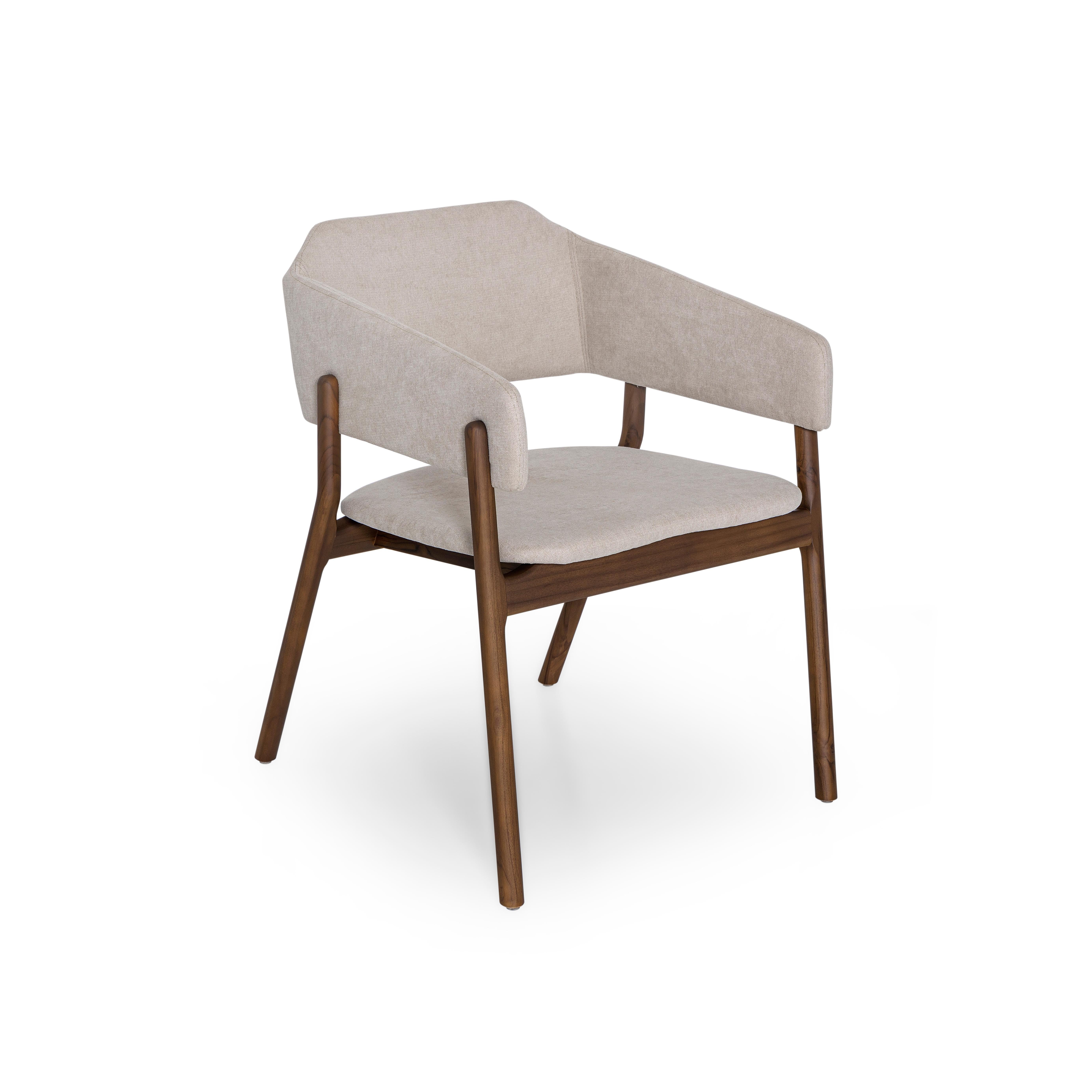 XXI secolo e contemporaneo Sedia da pranzo personalizzabile con finitura in noce e tessuto beige, Collection'S in vendita